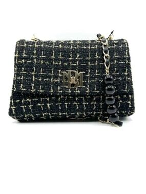 Badgley Mischka Black Tweed Crossbody with Gold Accents